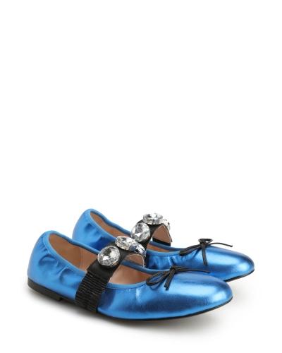 Leather ballet flats with rhinestone straps