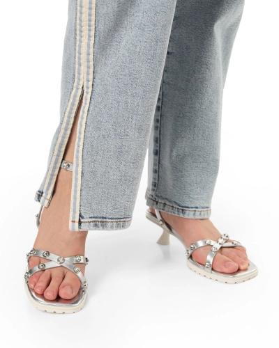 Strapped kitten heel sandals with rhinestones