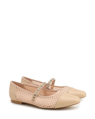 Breathable perforated ballet flats with a rhinestone strap