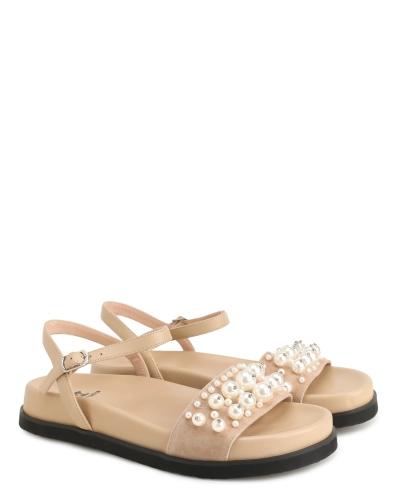 Pearls-embellished suede sandals