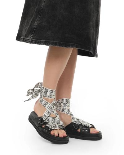 Platform sandals with ribbon ties