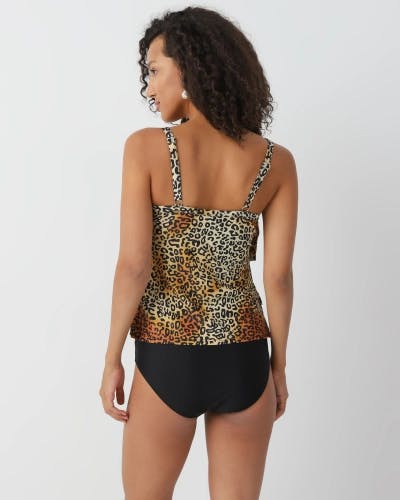 Animal print one-piece swimsuit with ruffles