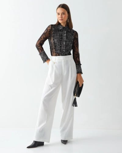 Lace shirt with tweed accents