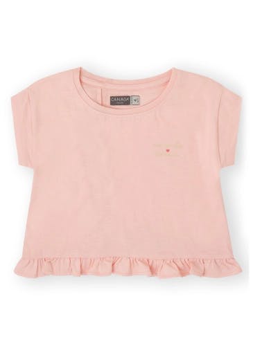 Cotton pink t-shirt with a ruffle detail for girls