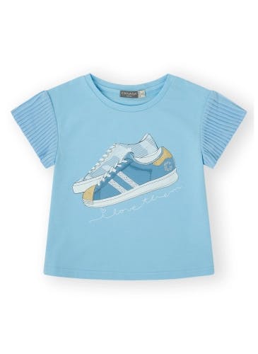 Sky blue cotton t-shirt with ruffle sleeves for girls