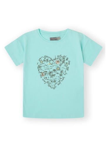 Heart print turquoise cotton t-shirt for girls