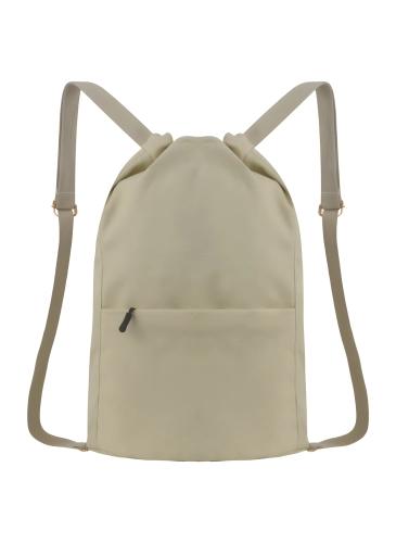 Beige drawstring backpack with adjustable straps