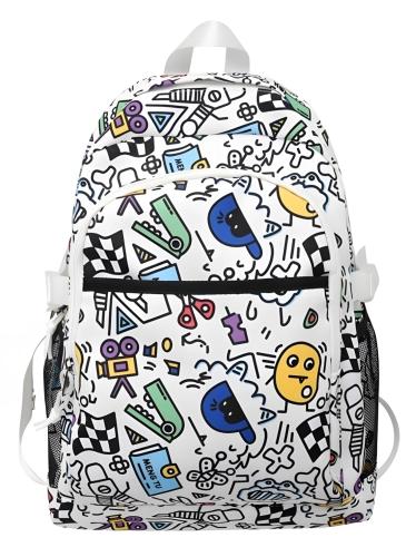 Cartoon print backpack with accessory pockets