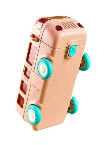 Pink bus-shaped water bottle with wheels, 500 ml