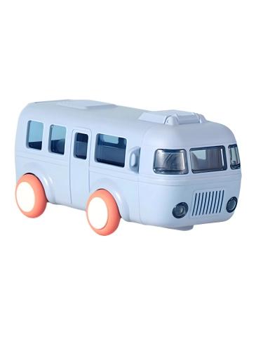 Blue bus-shaped water bottle with wheels, 500 ml