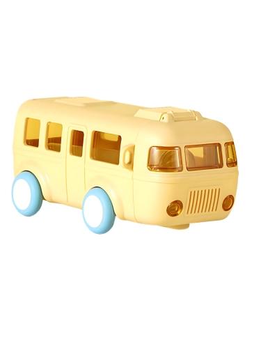 Yellow bus-shaped water bottle with wheels, 500 ml