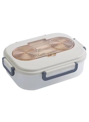 Beige lunch box with cutlery lid, 23.5*17.2*7.5