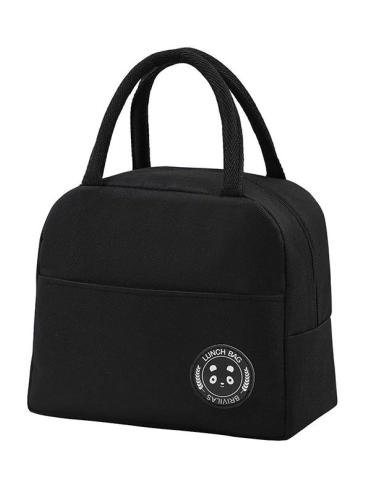 Black insulated lunch bag with handles and front pocket