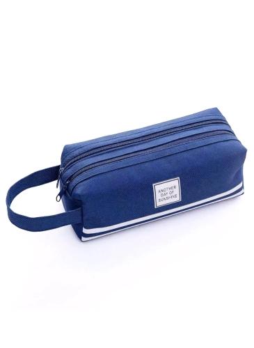 Blue pencil case with handle with zipper