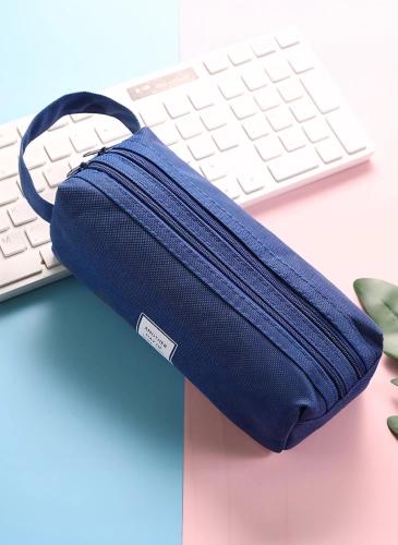 Blue pencil case with handle with zipper