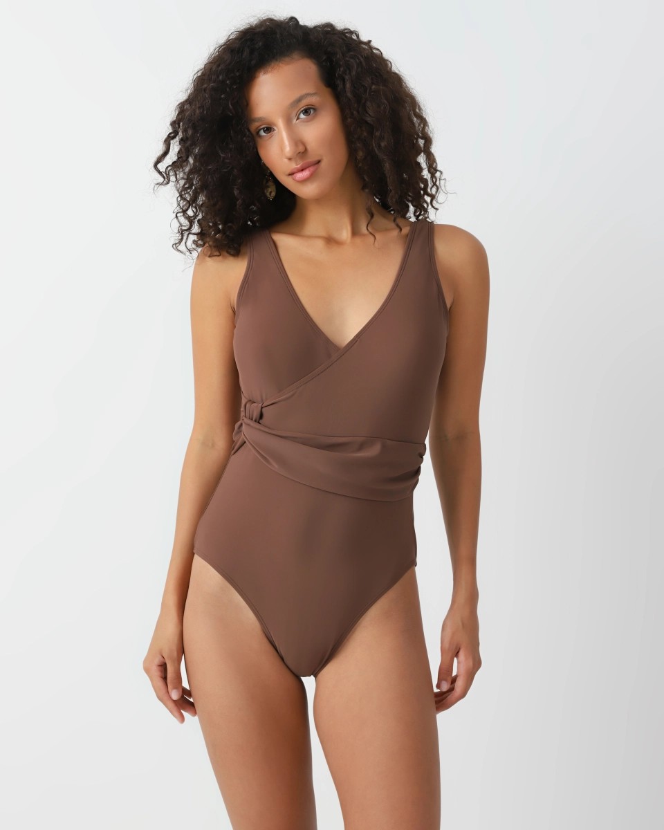 One-piece swimsuit with a belt