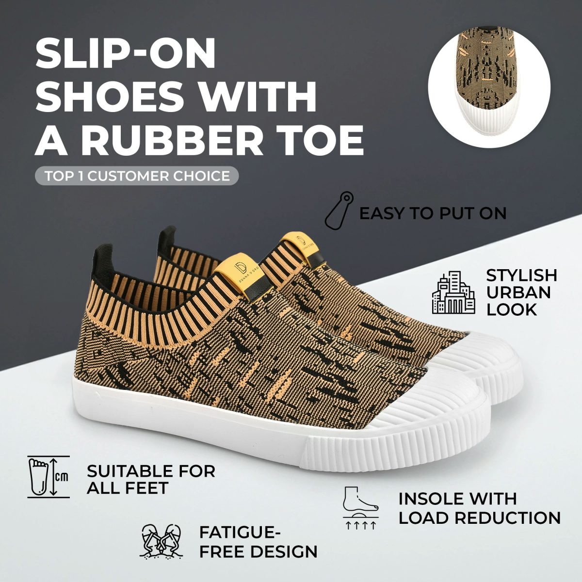 Slip-on shoes with a rubber toe