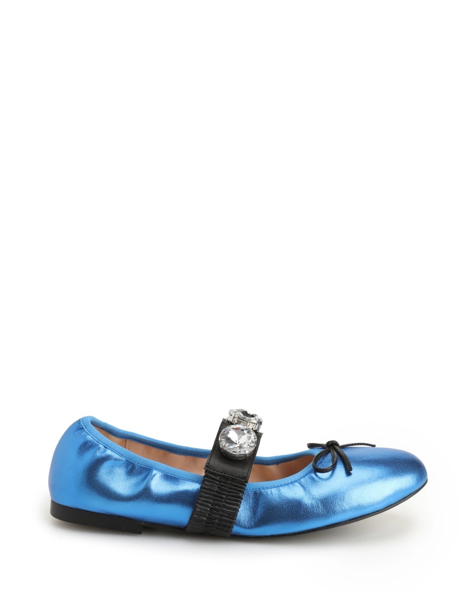 Leather ballet flats with rhinestone straps