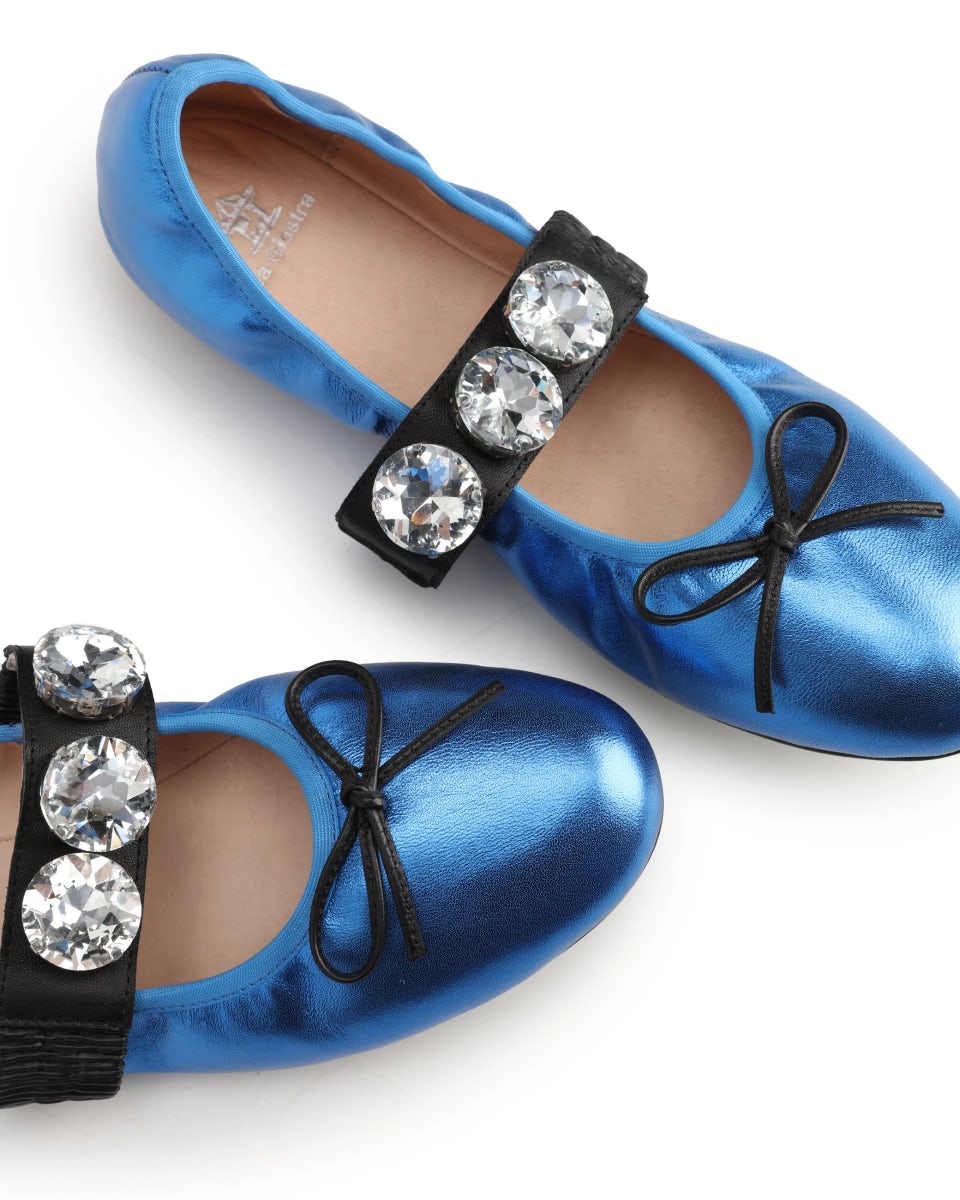Leather ballet flats with rhinestone straps