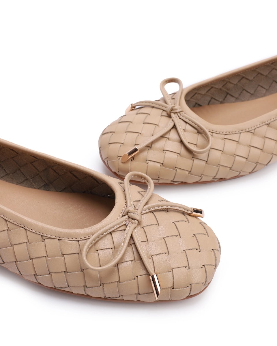 Leather woven ballet flats