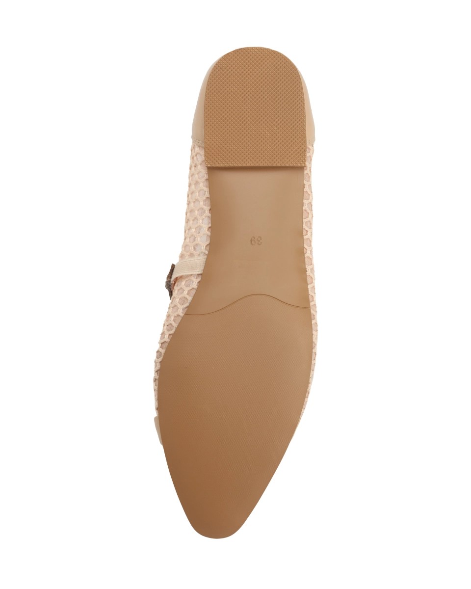 Breathable perforated ballet flats with a rhinestone strap