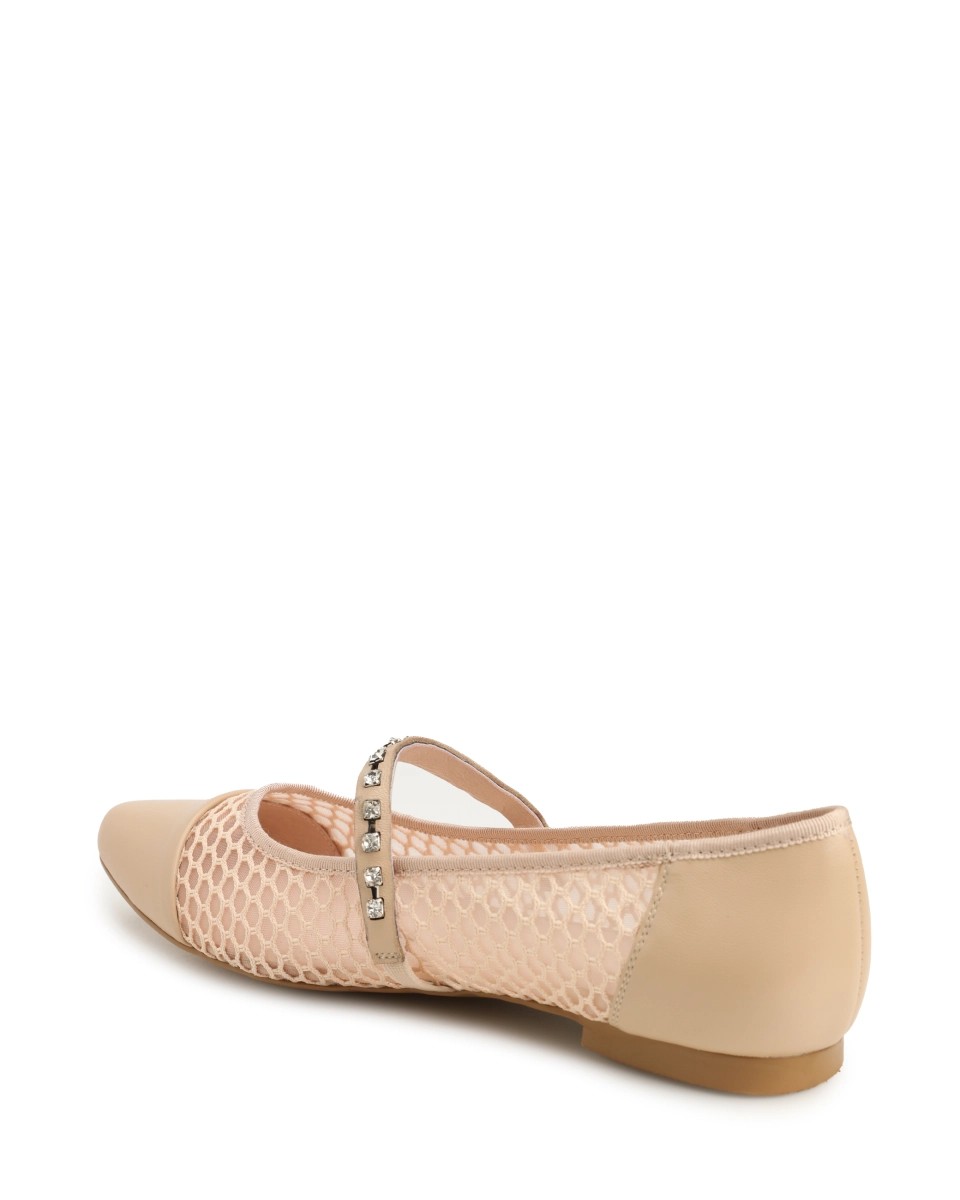 Breathable perforated ballet flats with a rhinestone strap