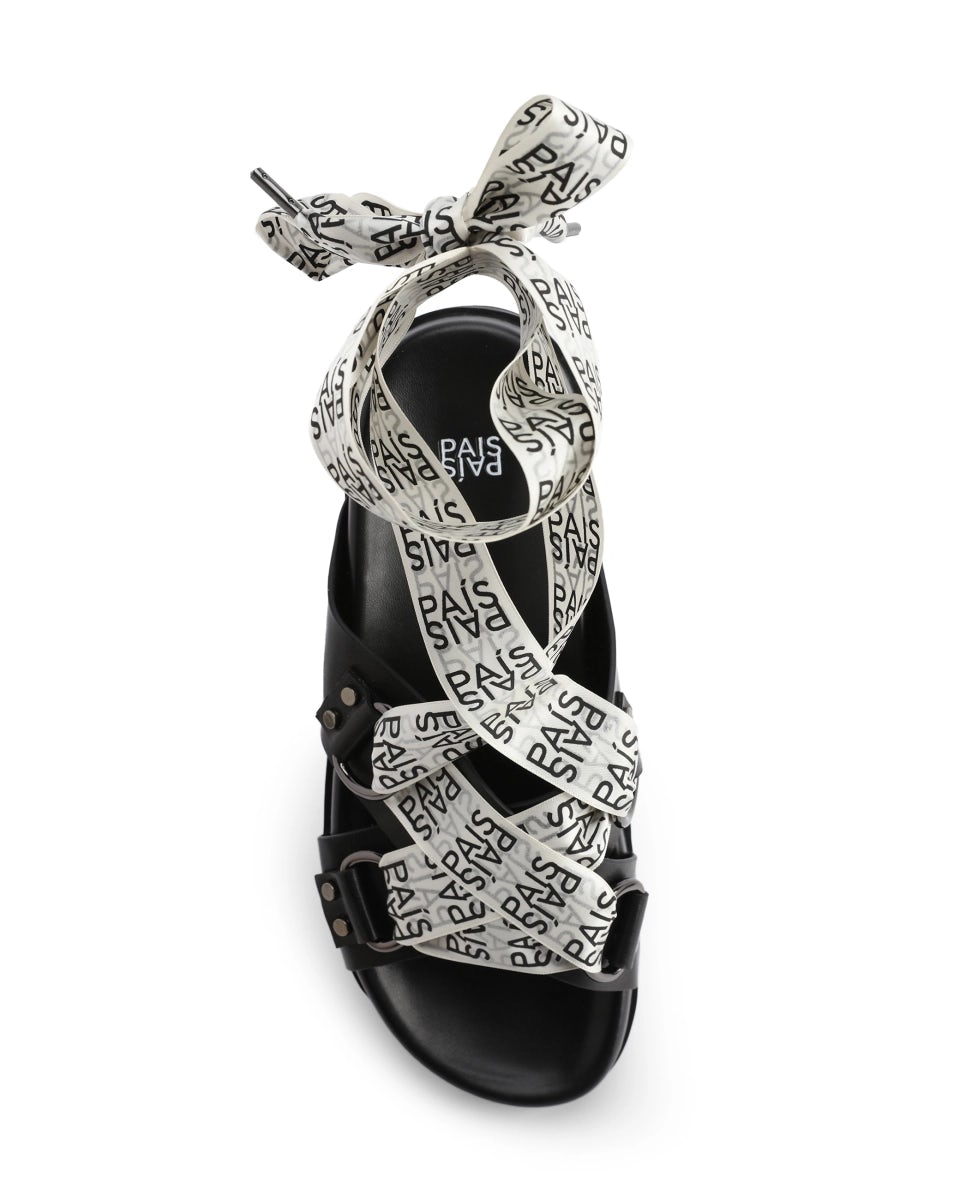 Platform sandals with ribbon ties