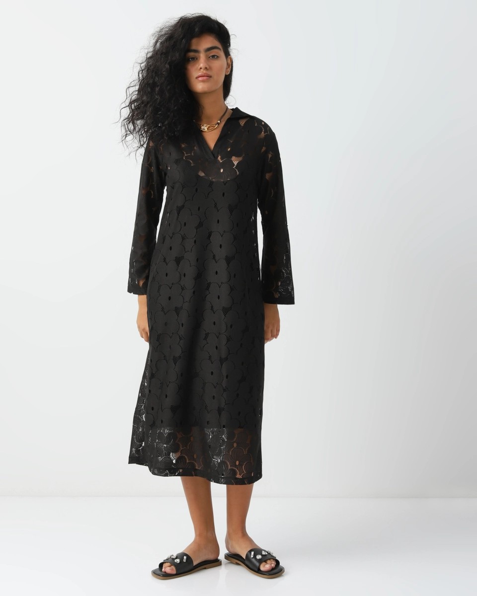 Floral lace midi dress with long sleeves