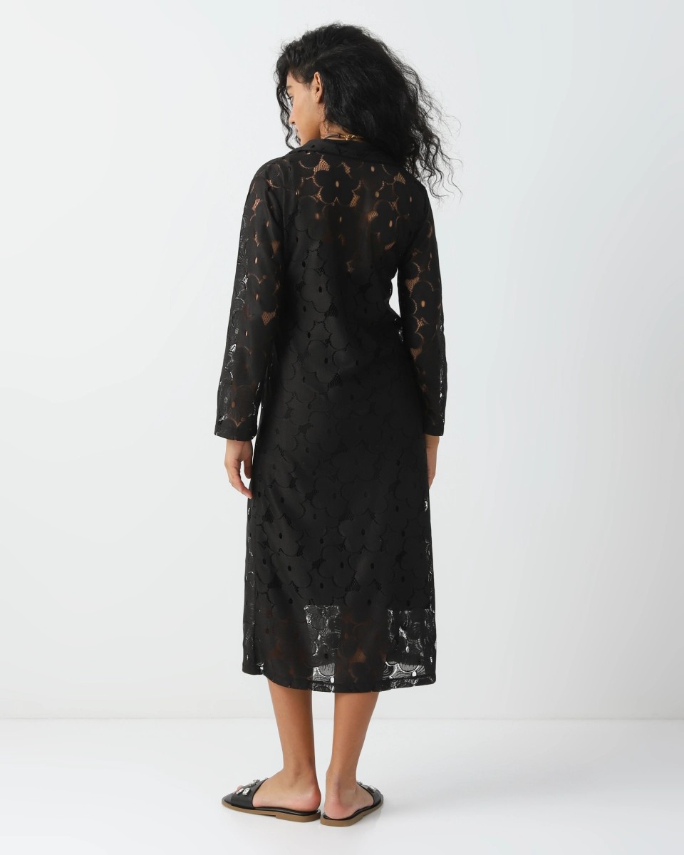 Floral lace midi dress with long sleeves