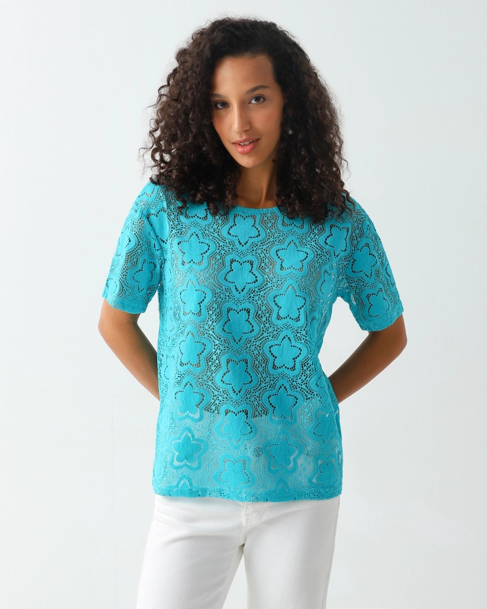 Stylish lace blouse with a floral pattern