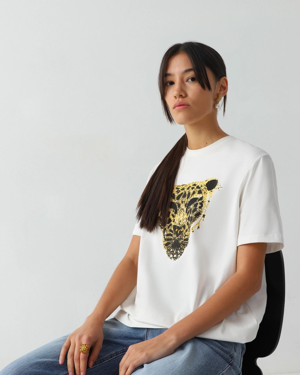 Tiger print round neck t-shirt