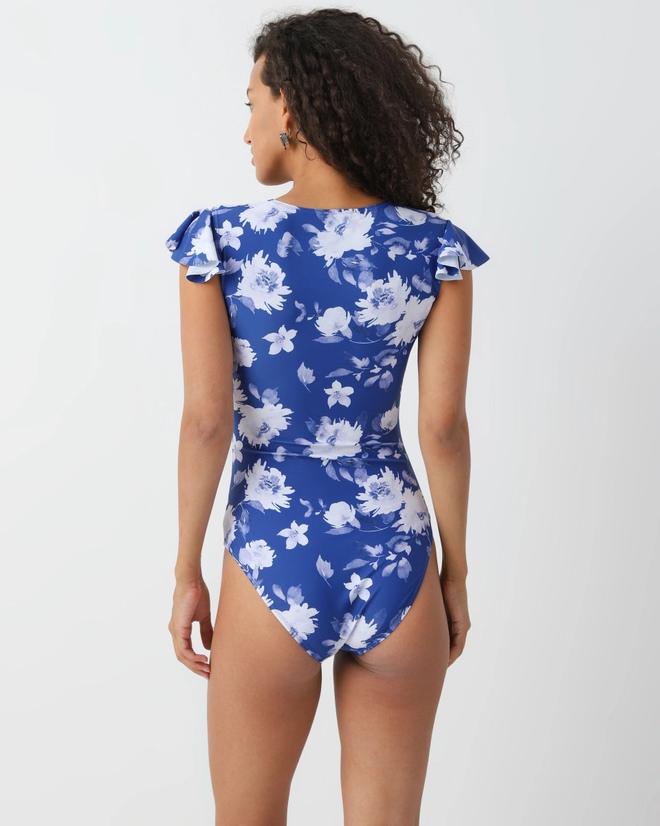 Floral print swimsuit with zipper