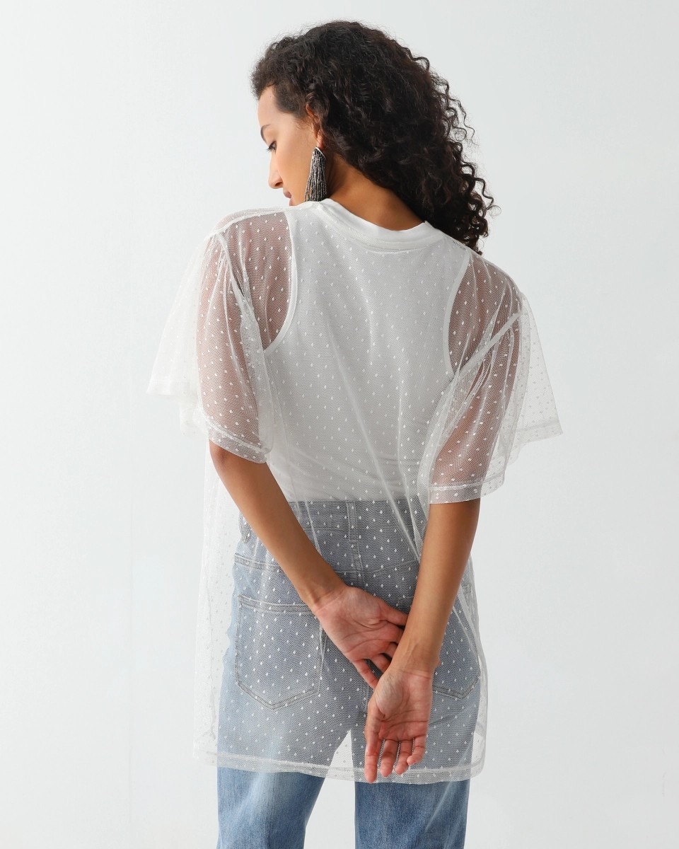 Sheer polka dot t-shirt with an inner top