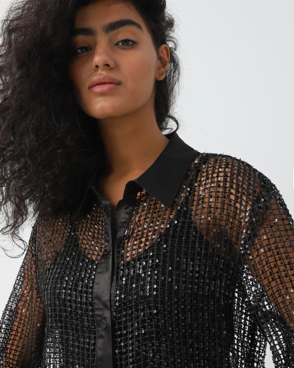 Sequined sheer blouse