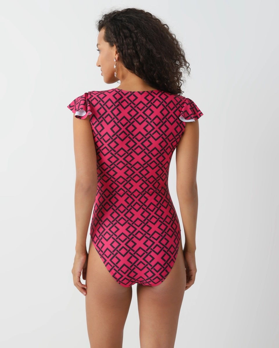 Printed swimsuit with a zipper