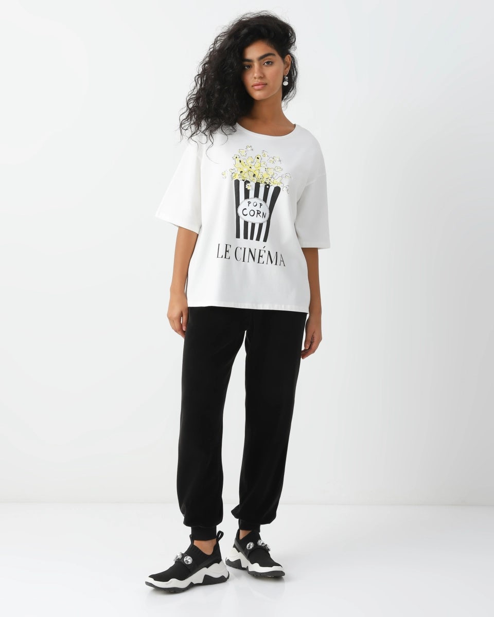 Loose-fit t-shirt with a popcorn print