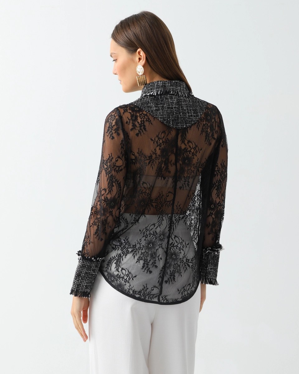 Lace shirt with tweed accents