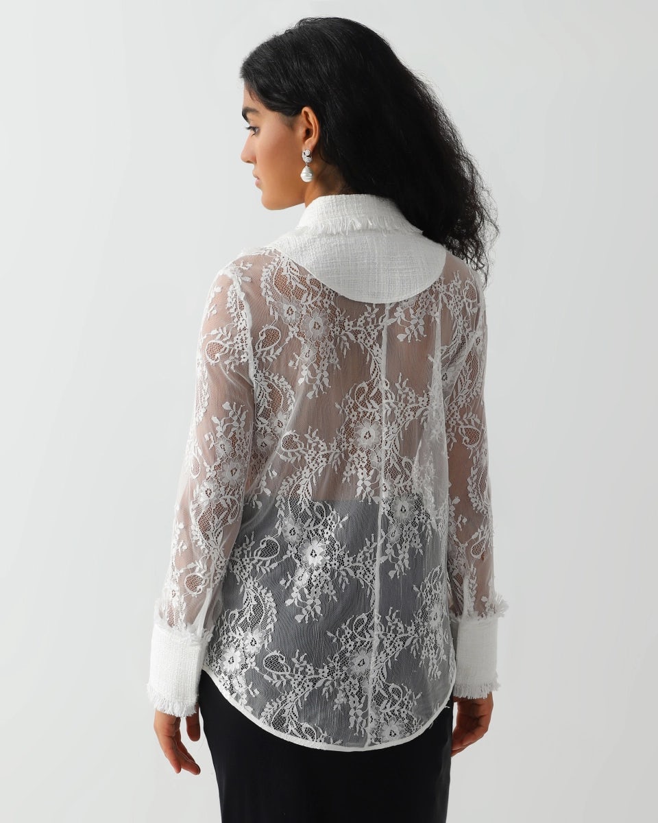 Lace shirt with tweed accents