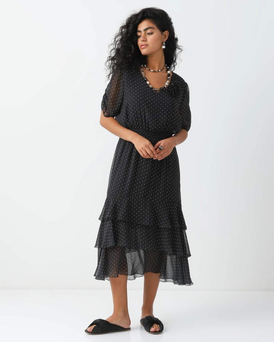 Polka dot dress with ruffles