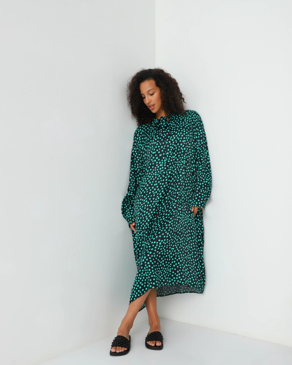 Polka dot loose-fit viscose dress