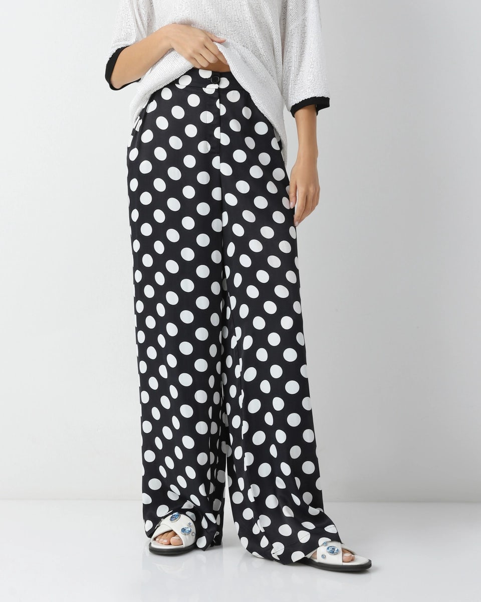 Polka dot loose straight trousers