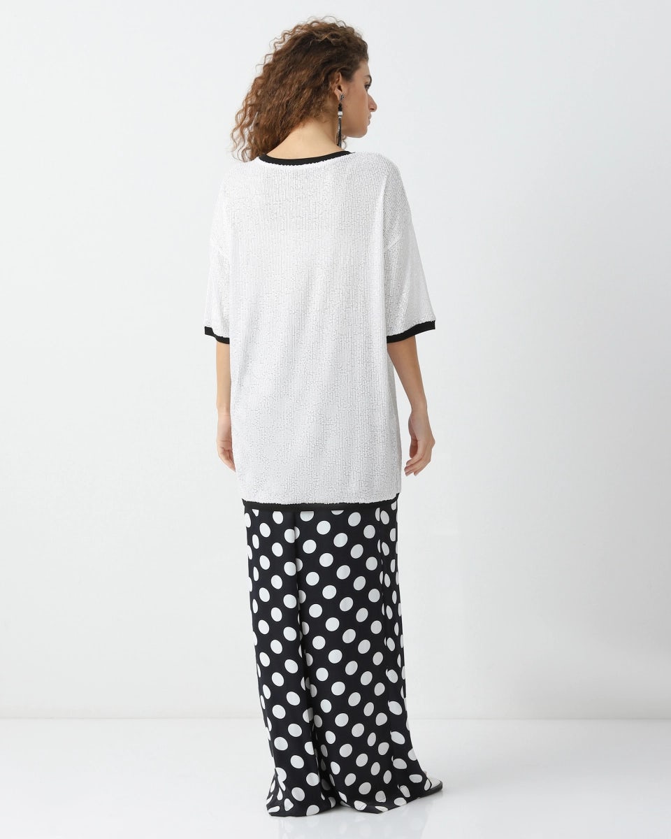 Polka dot loose straight trousers
