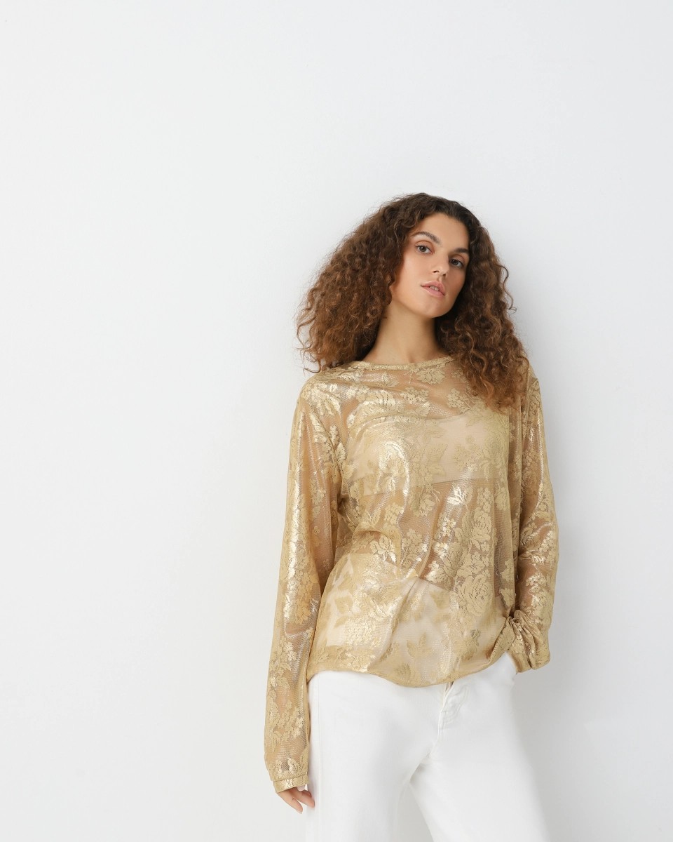 Lace long-sleeve with a metallic effect