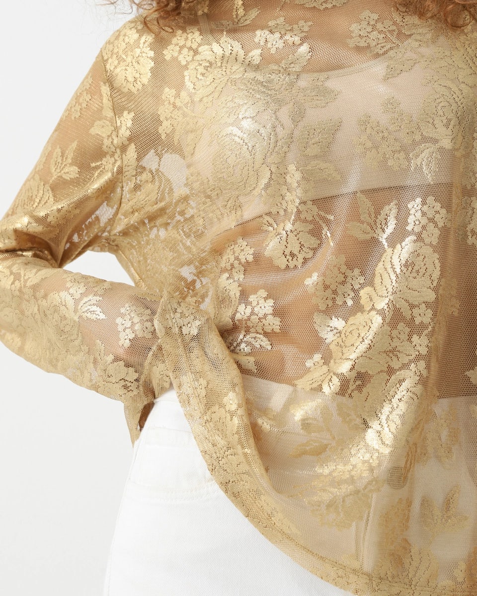 Lace long-sleeve with a metallic effect