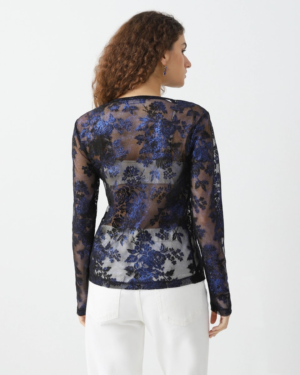 Lace long-sleeve with a metallic effect