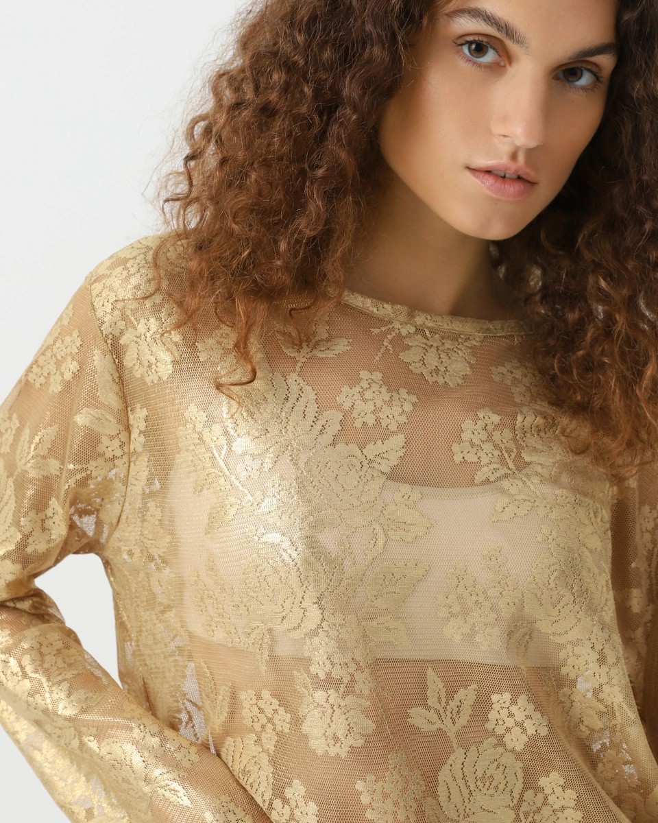 Lace long-sleeve with a metallic effect