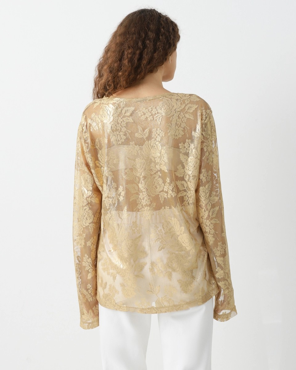 Lace long-sleeve with a metallic effect