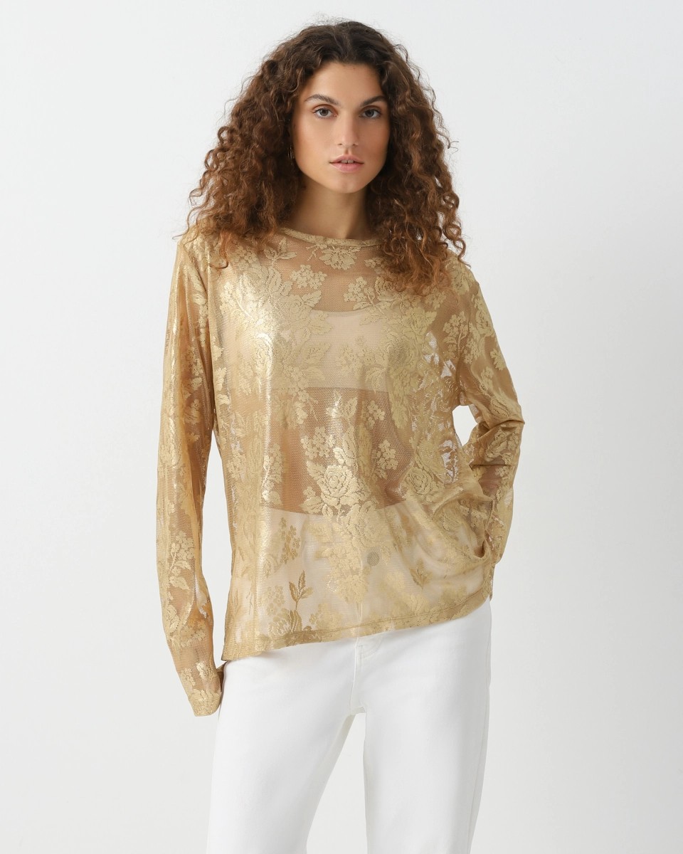 Lace long-sleeve with a metallic effect