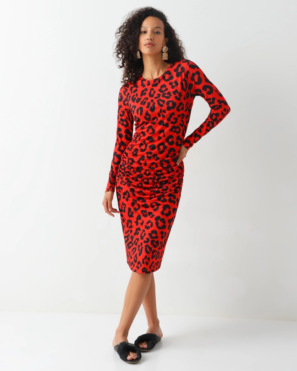 Leopard print slim-fit dress