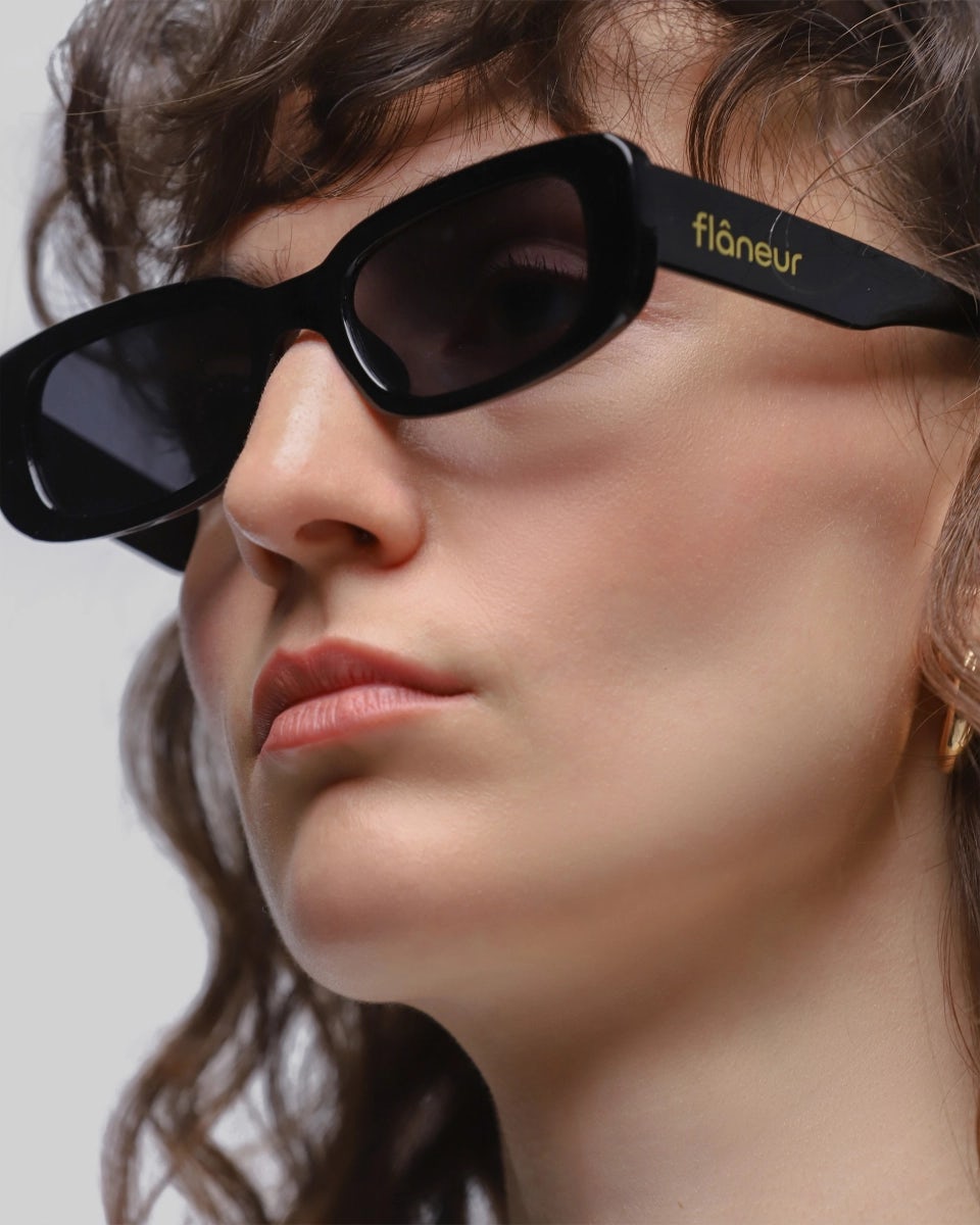 Polarized black square-frame unisex sunglasses, UV400